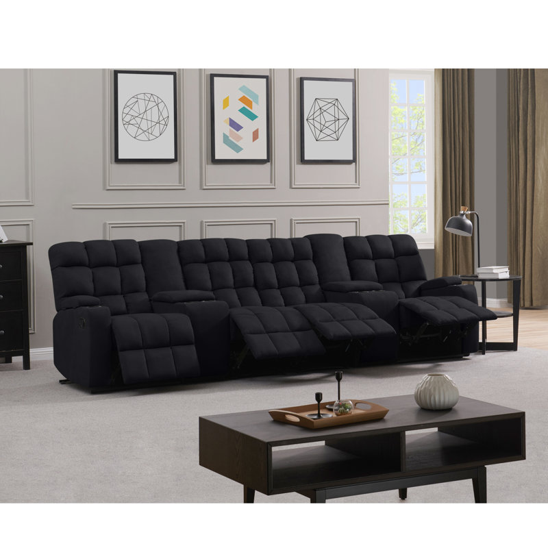 Lark Manor Kropf 133.5'' Wide Home Theater Sofa with Cup Holder